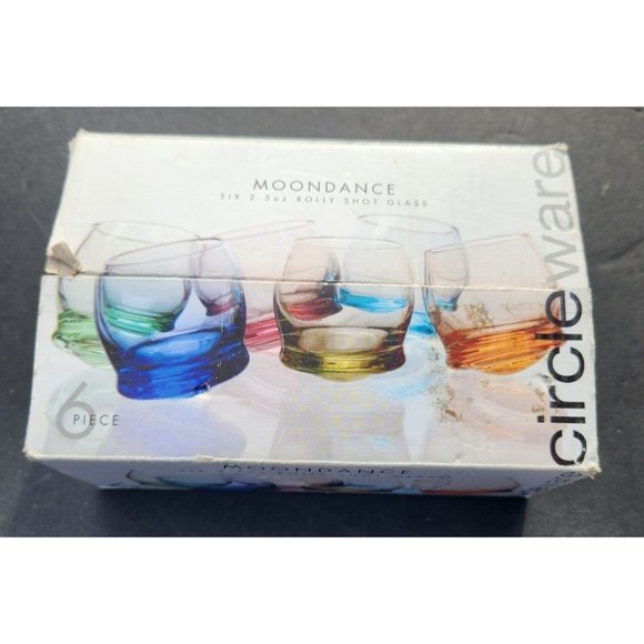 Moondance Shot Glasses 4 Rolly Polly Glasses 2 OZ Multicolored Round Circleware - Picture 2 of 6